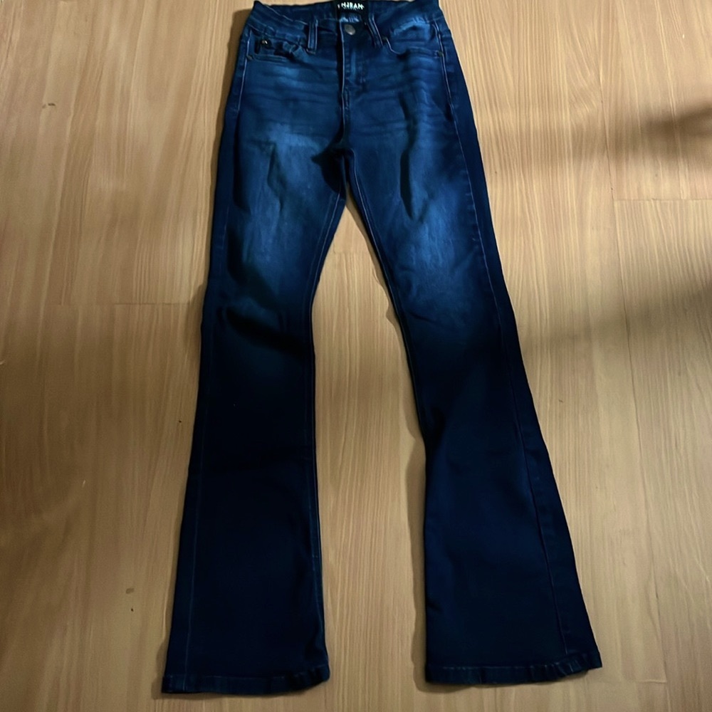 Dark Blue Denim High Waisted Bootcut Jeans